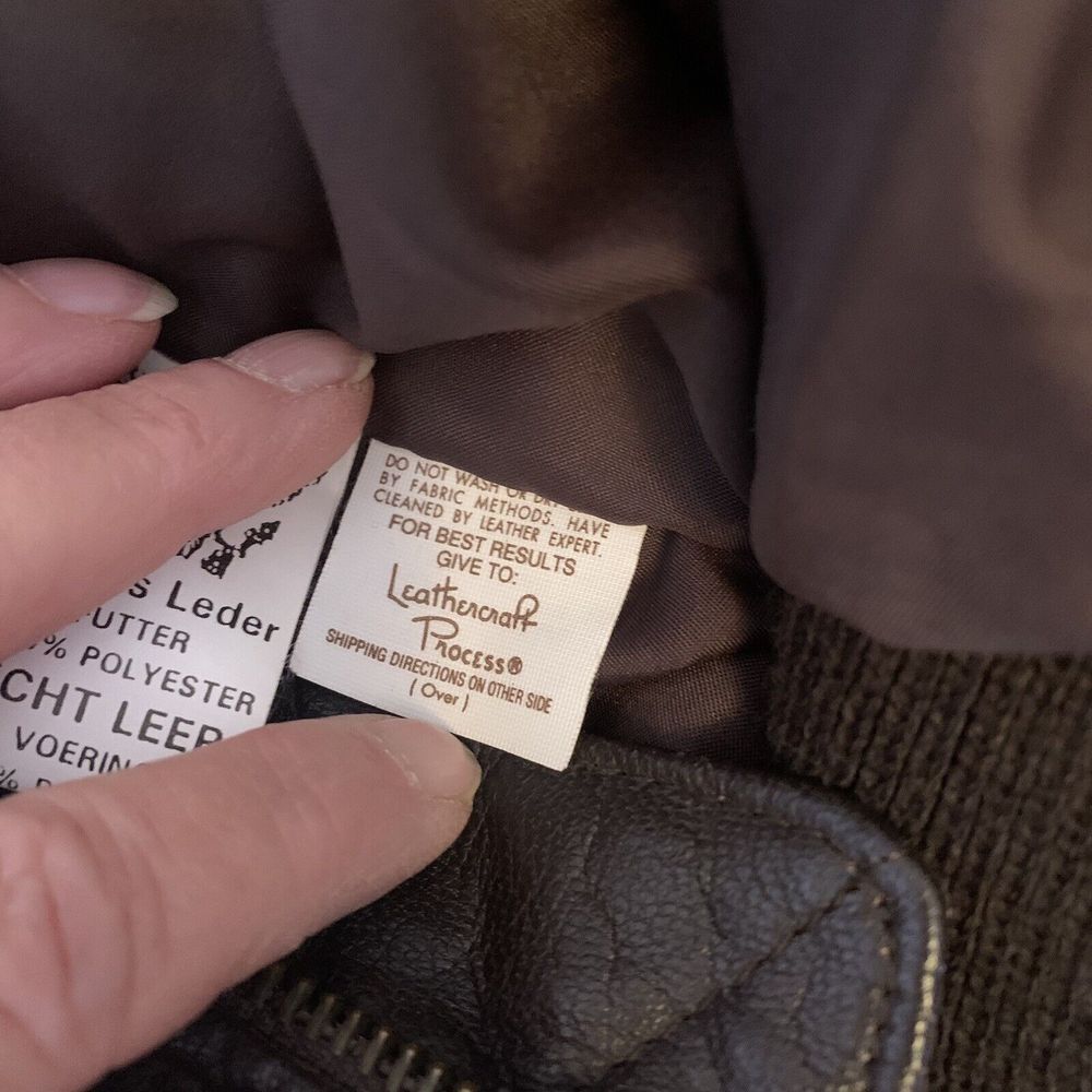 Vanguard Leather of America Jacket Mens Large Bomber Flight Brown Zip Front Coat - Picture 12 of 13